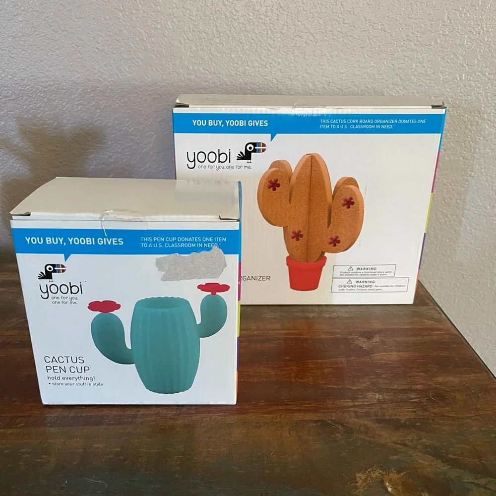 NEW YOOBI Desk Accessories Fun Cup Holder and Cactus Cork Board Organizer